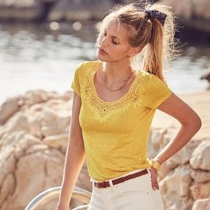 Sezane Loly Linen Yellow T-Shirt NWT szL